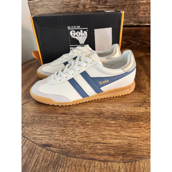 Gola Shoes - Gola Torpedo Leather Sneakers Off White Moonlight Gold CLB622 Womens 7 Mens 5